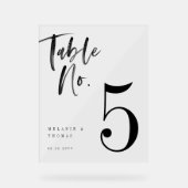 Modern Zwart Borstel Script Bruiloft Tafelnummer Acryl Bord (Voorkant)