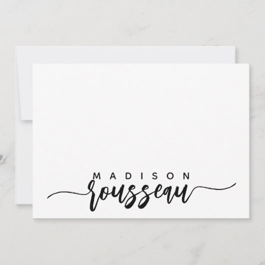 Modern Zwart Borstel Script Naam Gepersonaliseerd Notitiekaartje (Voorkant)
