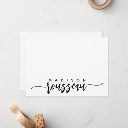 Modern Zwart Borstel Script Naam Gepersonaliseerd Notitiekaartje (Voorkant / Achterkant in situ)