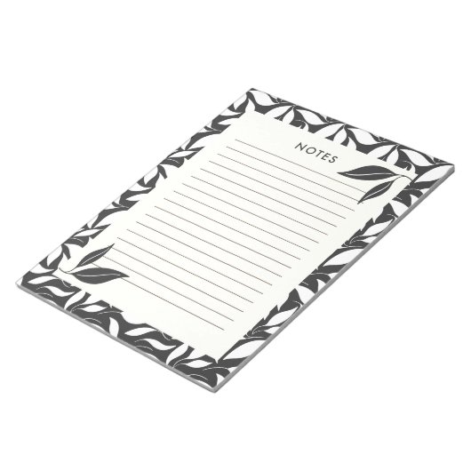 Modern zwart botanisch notitieblok (Schuin)