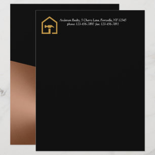 Modern zwart & bronzen bouwbedrijf briefhoofd