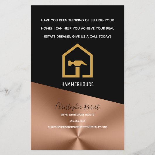 Modern zwart & bronzen bouwbedrijf flyer (Voorkant)