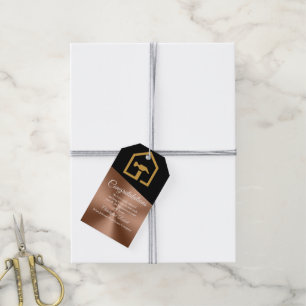 Modern zwart & bronzen bouwgebouw cadeaulabel