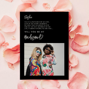 Modern zwart Bruidsmeisje foto bericht kaart