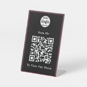 Modern Zwart Bruin Logo QR Code Restaurant Menu Reclamebord Met Voetstuk (Voorkant)