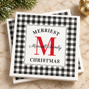 Modern Zwart Buffalo Check Merry Kerstmis Servet