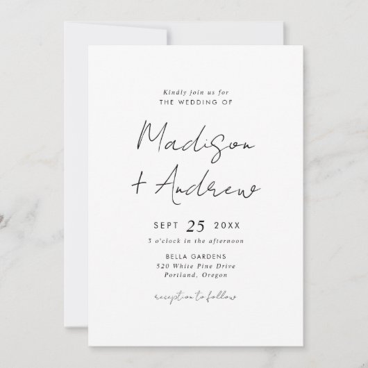 Modern Zwart Casual Script Bruiloft Kaart (Voorkant)