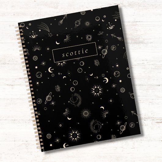Modern Zwart Celestial Galaxy Sterrennacht Planner