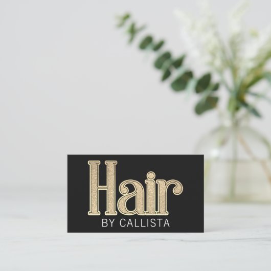 Modern zwart champagne goud glitter haar visitekaartje (Staand voorkant)