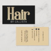 Modern zwart champagne goud glitter haar visitekaartje (Voorkant / Achterkant)