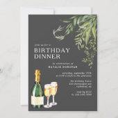 Modern zwart | Champagne groen Verjaardagsdiner Kaart (Voorkant)
