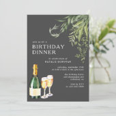 Modern zwart | Champagne groen Verjaardagsdiner Kaart (Staand voorkant)