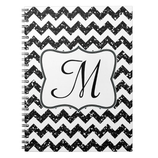 Modern zwart Chevron Monogram Initiaal Notitieboek (Voorkant)