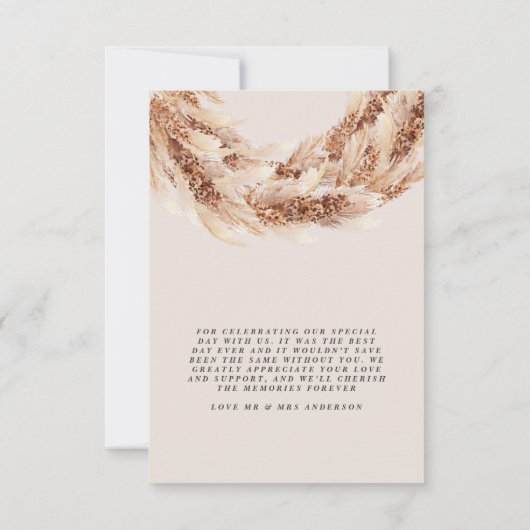 Modern zwart chic rustiek pampas gras bruiloft bedankkaart (Achterkant)