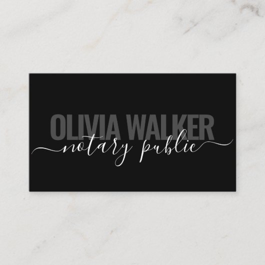 Modern Zwart Chic Signature Notaris Public Agent Visitekaartje (Voorkant)