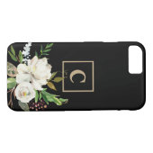 Modern zwart chique Waterverf bloemenmonogram Case-Mate iPhone Case (Achterkant (Horizontaal))