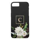 Modern zwart chique Waterverf bloemenmonogram Case-Mate iPhone Case (Achterkant)