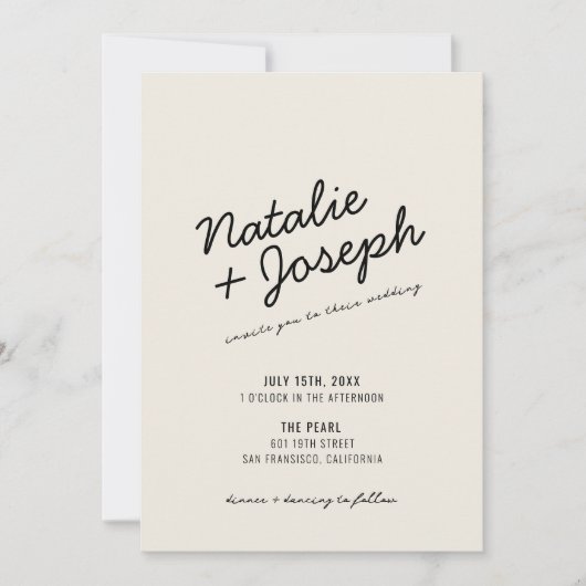 Modern Zwart Cream Retro Whimsical Script Bruiloft Kaart (Voorkant)