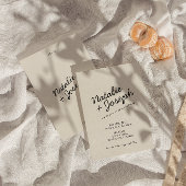 Modern Zwart Cream Retro Whimsical Script Bruiloft Kaart