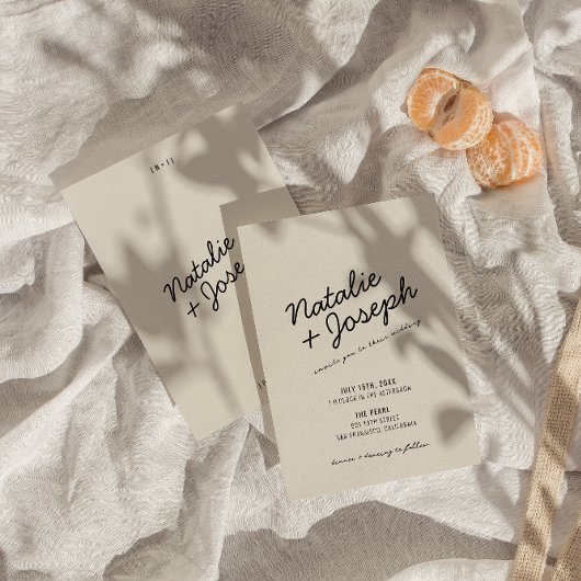 Modern Zwart Cream Retro Whimsical Script Bruiloft Kaart