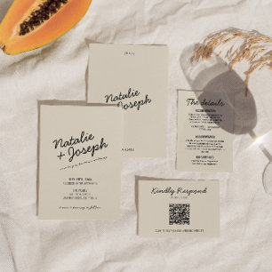 Modern Zwart Cream Retro Whimsical Script Bruiloft Kaart