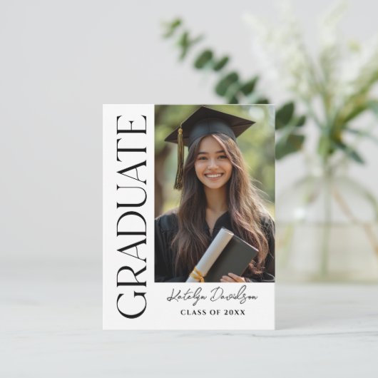 Modern Zwart Custom Afstuderen Foto Afstuderen Aankondigingskaart (Staand voorkant)