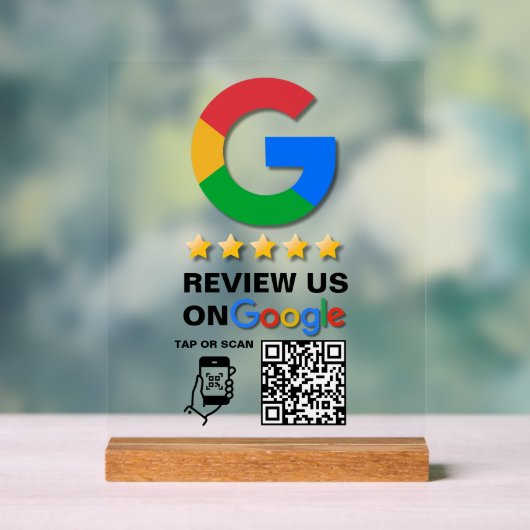 Modern Zwart Custom Logo en QR Code Google Review Acryl Bord (Neutraal)