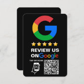 Modern Zwart Custom Logo en QR Code Google Review Informatiekaartje (Voorkant / Achterkant)
