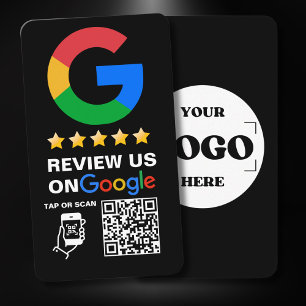 Modern Zwart Custom Logo en QR Code Google Review Visitekaartje