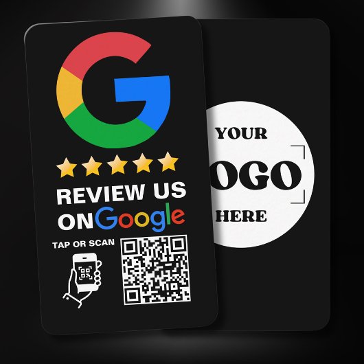 Modern Zwart Custom Logo en QR Code Google Review Visitekaartje
