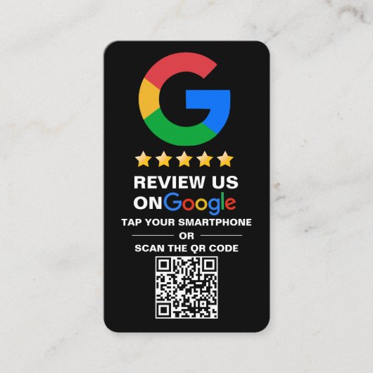 Modern Zwart Custom Logo en QR Code Google Review Visitekaartje (Voorkant)