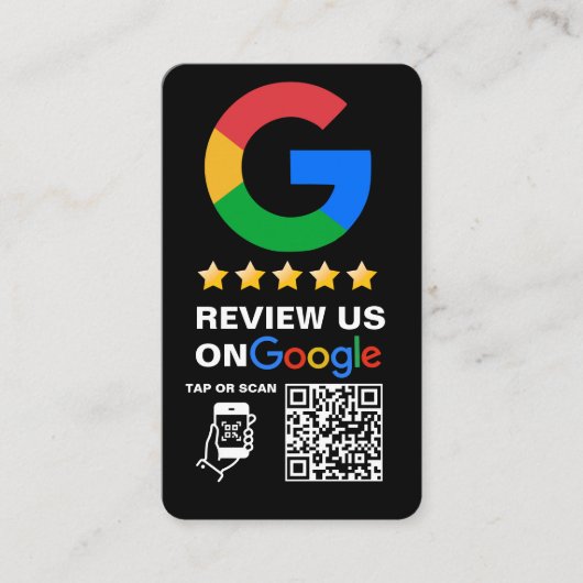 Modern Zwart Custom Logo en QR Code Google Review Visitekaartje (Voorkant)