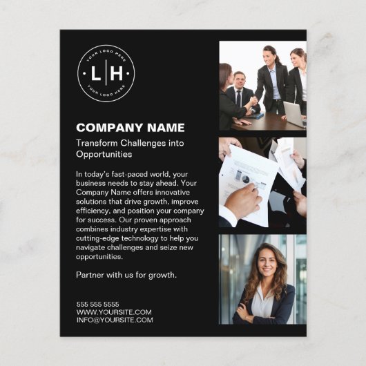 Modern Zwart Custom Logo Photo Business Flyer (Voorkant)