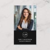 Modern Zwart Custom Logo QR Photo Visitekaartje (Voorkant)