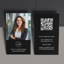 Modern Zwart Custom Logo QR Photo Visitekaartje