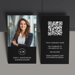 Modern Zwart Custom Logo QR Photo Visitekaartje
