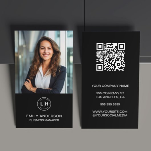 Modern Zwart Custom Logo QR Photo Visitekaartje