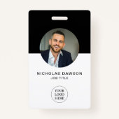 Modern Zwart Custom Medewerker Foto-ID Kaart QR Badge (Voorkant)