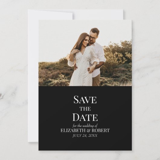 Modern Zwart Custom Photo Save the Date Kaart (Voorkant)
