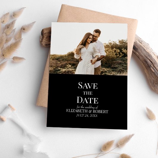 Modern Zwart Custom Photo Save the Date Kaart