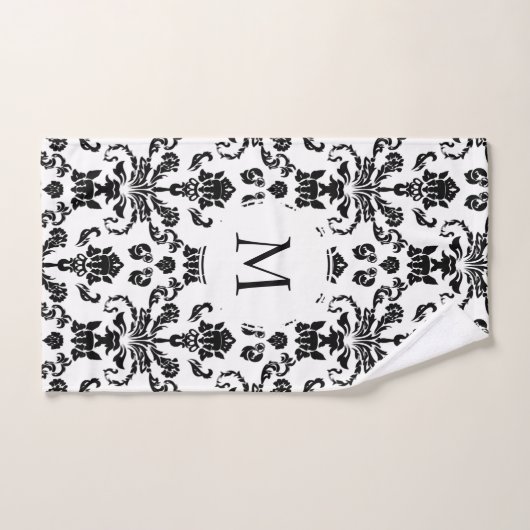 Modern zwart damast monogram bad handdoek (Handdoek)