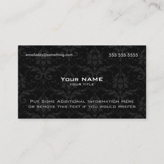 Modern zwart damast visitekaartje (Voorkant)