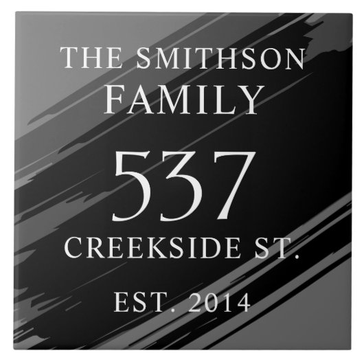 Modern Zwart Datum Gevestigde Adres Huis Plaque Tegeltje (Voorkant)