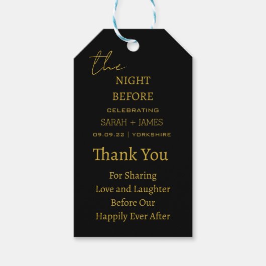 Modern zwart de nacht voor bruiloft dank u cadeaulabel (Voorkant)