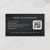 Modern zwart donkergrijs penseelstreken QR-code Visitekaartje (Achterkant)
