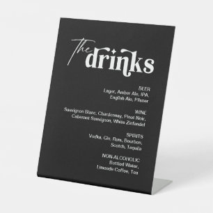 Modern Zwart Drink Menu Bruiloft Bar Reclamebord Met Voetstuk