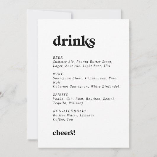 Modern Zwart Dubbelzijdig Bruiloft Drinken Menu Si Kaart (Voorkant)
