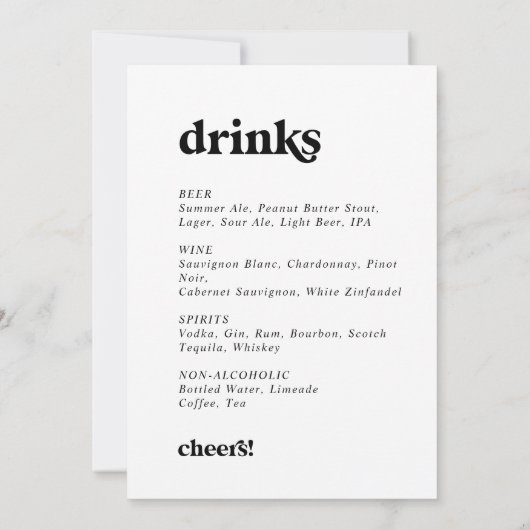 Modern Zwart Dubbelzijdig Bruiloft Drinken Menu Si Kaart (Achterkant)