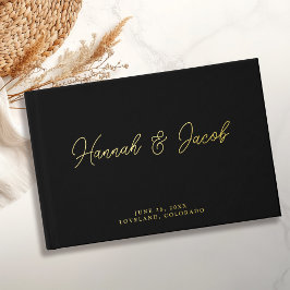 Modern Zwart Echt Gouden Folie Wedding Gastenboek