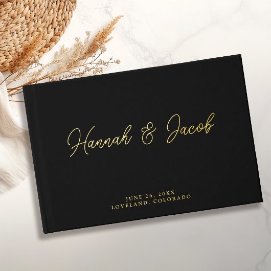 Modern Zwart Echt Gouden Folie Wedding Gastenboek